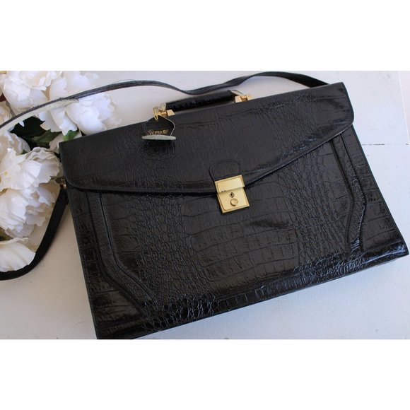 Vintage 1970s 1980s Briefcase / Stamped Leather Attache / With Lock, Handle, - Picture 3 of 10